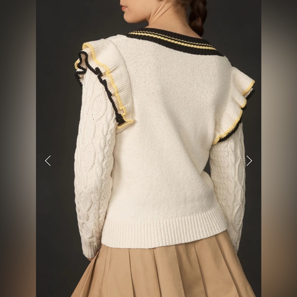 NWT Anthropologie Maeve Ruffle V-Neck Cable Sweater Size M - Picture 4 of 13
